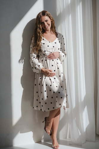 Lovely Dress Midi Milk&Love krém borsóvászon kismama és szoptatós ruha, elegáns szabás, szoptatós cipzárakkal