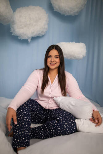 Libra Női pizsama hosszú ujjú és nadrágos olasz divat - rózsaszín/print