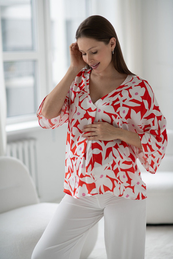 Mamafullness Milk&Love kismama blúz virágos - viszkóz, 3/4 ujjú, oversize