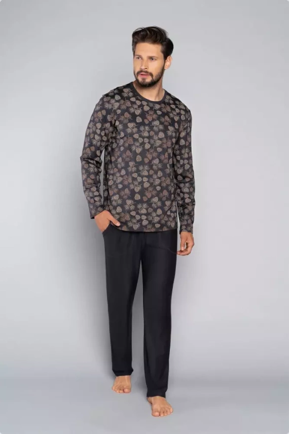 Pinus Férfi hosszú ujjú pizsama, hosszú nadrág Italian Fashion- print/graphite