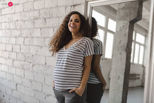 Two Ways bluzka ciążowa i do karmienia dwustronna krótki rękaw  Milk&Love paseczki