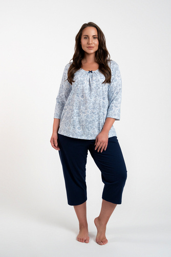 Antonia Női pizsama 3/4 ujjú, 3/4 nadrág Olasz divat - kék/zöld mintás