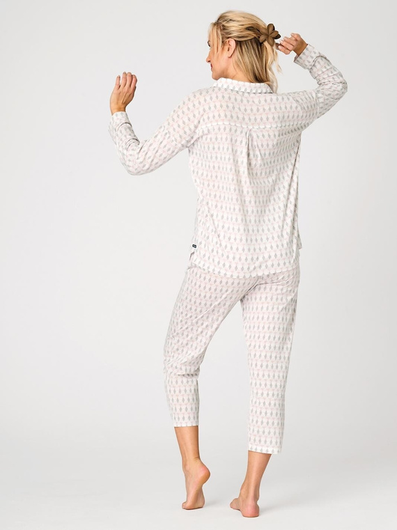 Női LNS 879 Key pamut pizsama bézs színben, gombos, pasztell mintás, kényelmes