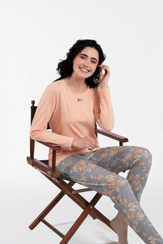 Kasali Női hosszú ujjú pizsama és nadrág Italian Fashion - lazac/print