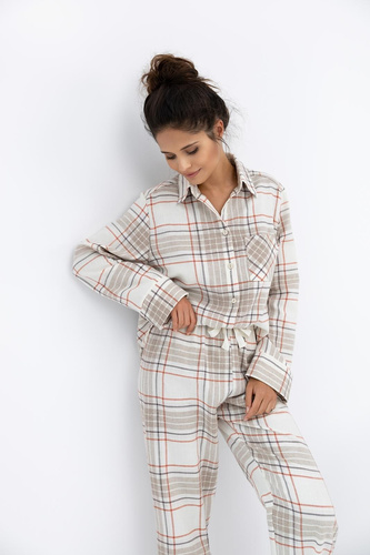 Adalyn Sensis női pizsama - kockás pamut flanel, gombos, lefelé gombolható