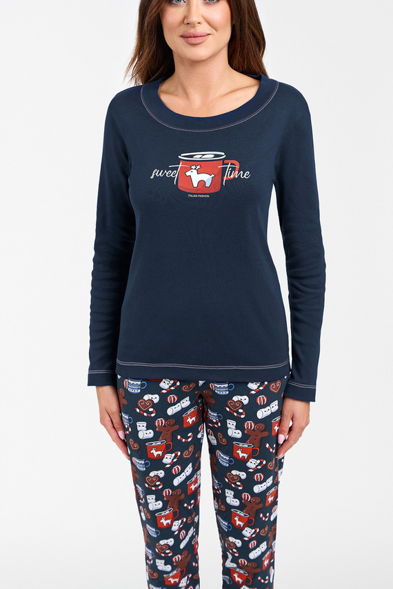 Makala Női hosszú ujjú pizsama és hosszú nadrág Italian Fashion - tengerészkék/print