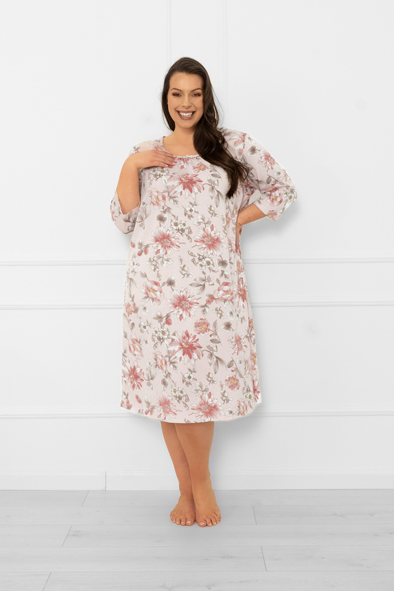 Női hálóing Betula - pamut, 3/4 ujjú, virágos motívumos Olasz divat