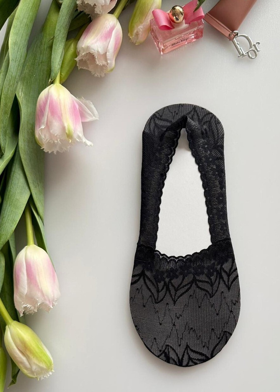 Magnetis női balerina zokni csipkéből szilikonnal – láthatatlan zokni black