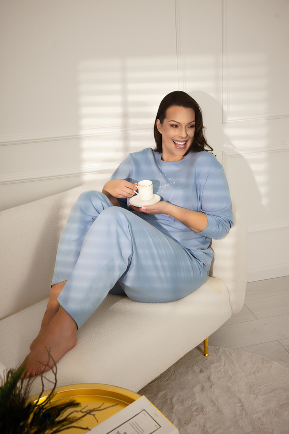 Női pizsama Ksara Italian Fashion - pamut, hosszú ujjú és zsebes nadrág - acél