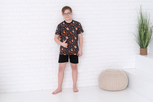 Western fiú pizsama rövid ujjú, nadrágos Italian Fashion- grafit/fekete