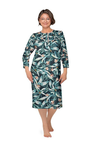 Bogna II 204 hálóing Martel zöld sötét 29- hosszú ujjú pamut hálóing, gombos, tökéletes ajándék a nagymamának