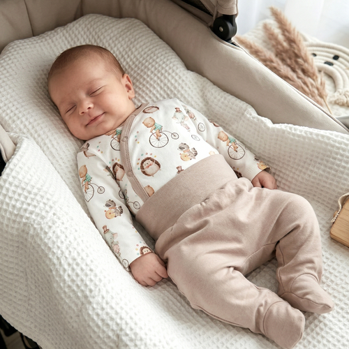 ABN-5581 Circus bébi borítékos bodysuit by Nini - 100% organikus pamut, nikkelmentes kötőelemek, Lengyelországban készült