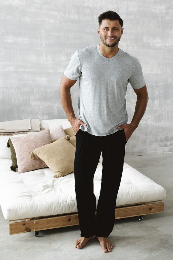 Dallas Férfi rövid ujjú pizsama, hosszú nadrág Italian Fashion- melange/fekete