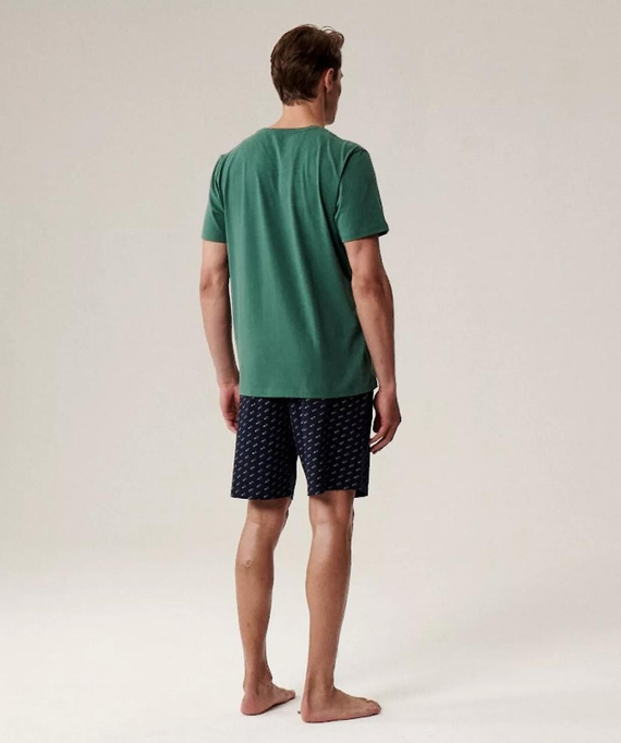 Férfi pizsama NMP-395 - zöld és tengerészkék pamut, rövid ujjú, könnyű és kényelmes nyárra