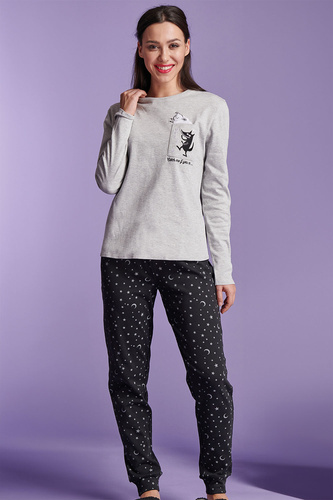 Shearly Női pizsama Sorbetto szürke - 100% pamut, 3D applikáció, húzózsinór nadrág