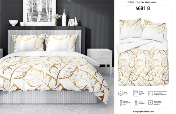 4681 B Home Satin Pościel satynowa liście Detexpol biały