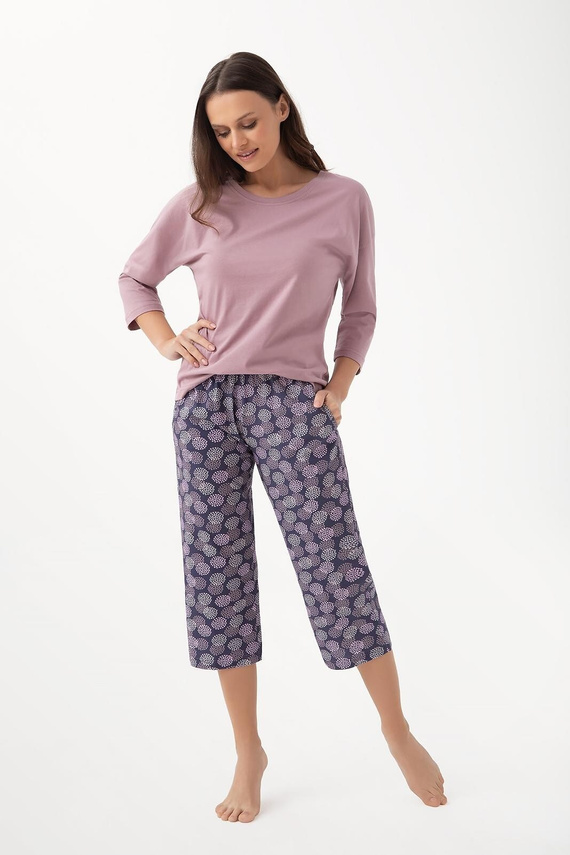 344 Női pizsama Luna kakaó - pamut, 3/4 ujjú, kényelmes és légáteresztő