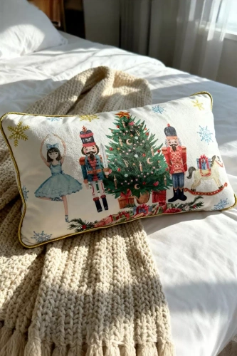 Christmas Time LED karácsonyi párnahuzat BN23 - fehér és zöld, bársony, 12 LED fény, cipzáras, LED-es lámpa