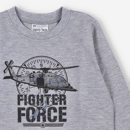 KAR-1018 Fiú hosszú ujjú blúz Lagarto Verde szürke - pamut elasztánnal, lengyel gyártmány, lengyel gyártás