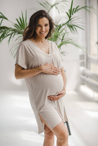 Moon bambusowa koszula nocna ciążowa i do karmienia Milk&Love jasny beż