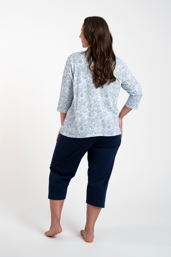 Antonia Női pizsama 3/4 ujjú, 3/4 nadrág Olasz divat - kék/zöld mintás