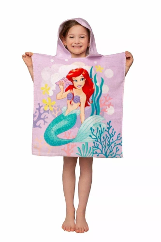 Gyermek poncsó Ariel sellő rózsaszín Disney kapucnis törölköző Jf24 Medencéhez, strandra, fürdőhöz Jerry Fabrics
