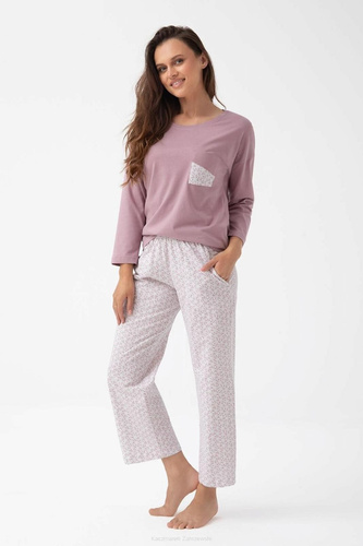 339 Luna női pizsama - pamut, 7/8 ujjú, kakaó szín, kényelem és stílus
