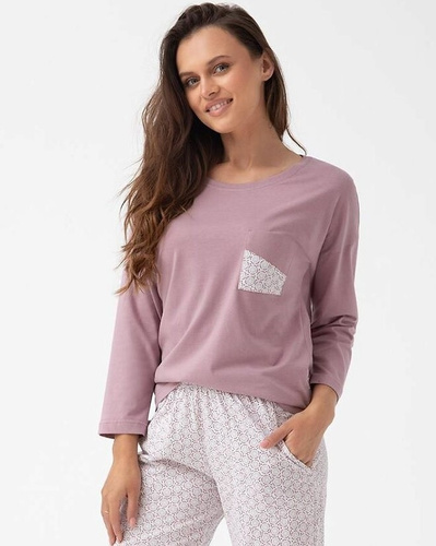 339 Luna női pizsama - pamut, 7/8 ujjú, kakaó szín, kényelem és stílus