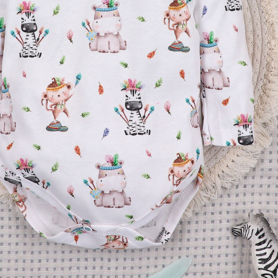 ABN-5534 Nini Happy Animals bébi bodysuit bio pamutból - kényelem, biztonság és stílus