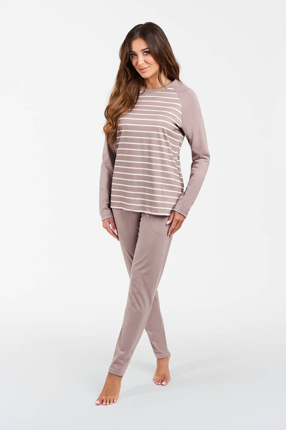 Oda Női hosszú ujjú pizsama, hosszú nadrág Italian Fashion - cappuccino/cappuccino nyomtatással