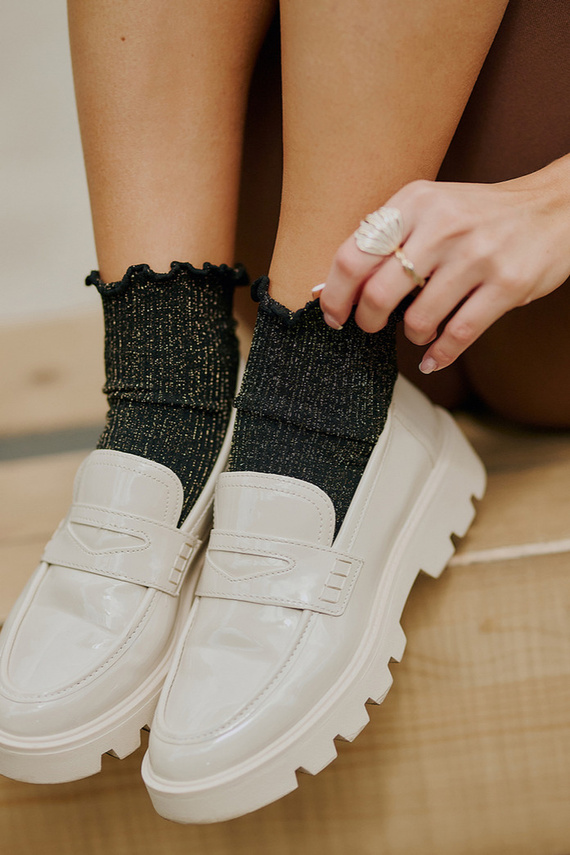 577 Nana zokni Gabriella fekete - bordázott, lurex és fodros zokni