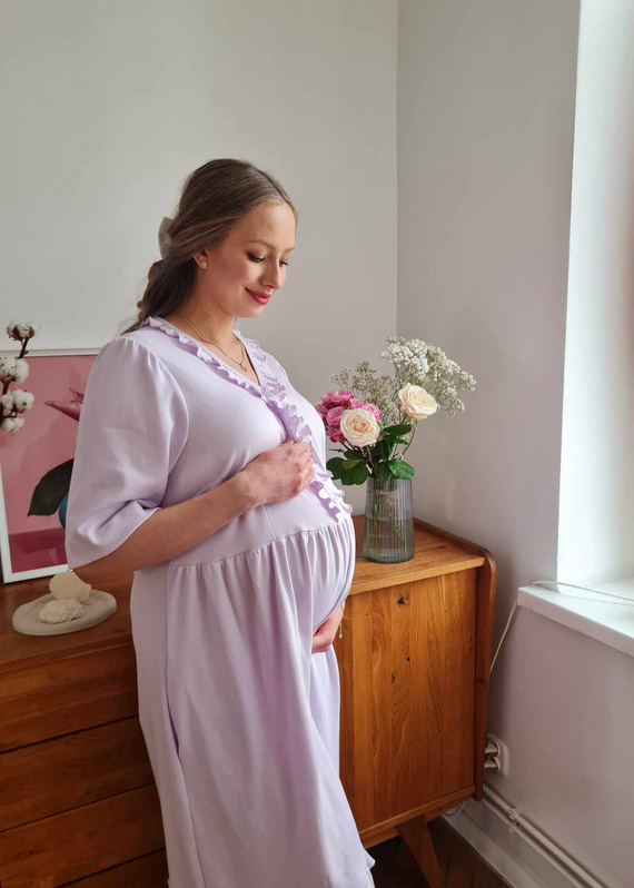 34NA Natalie Marija hálóing - 100% pamut, kismama és szoptatós, fodrokkal