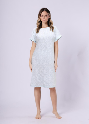 Női hálóing 1730 Clea Leveza menta | 100% pamut | Keleti mintás, rövid ujjú, fodros, térd előtti hosszúságú Összetétel: 100% pamut