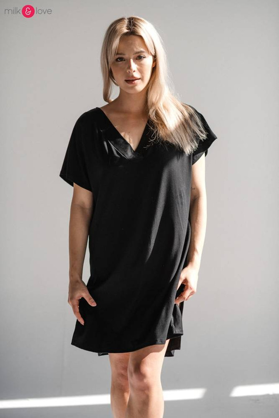 Moon bambusowa koszula nocna ciążowa i do karmienia Milk&Love czarny