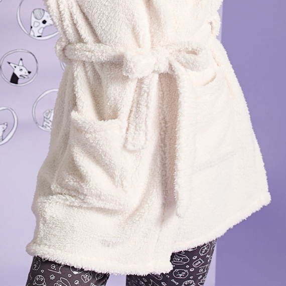 Igrid Női köntös Sorbetto - fehér, bolyhos, mackós kapucnival