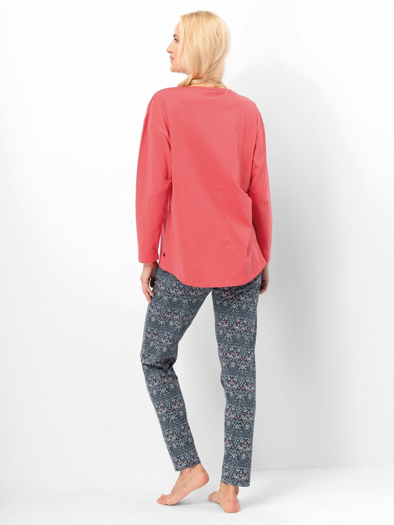 Női pizsama Key LNS 703 korallszínű pamut, hosszú ujjú, elegáns