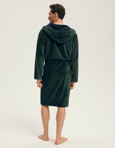 Henderson férfi fürdőköpeny 43377 Natch zöld- kapucni, meleg kötés, kényelem és elegancia