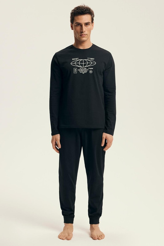 Henderson Core 43469 Loger férfi pizsama fekete - pamut, hosszú ujjú, elegáns csomagolásban
