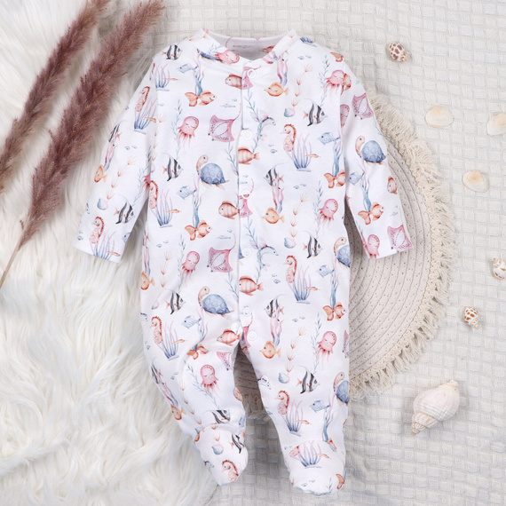 ABN-5479 Underwater World Nini baba pizsama - bio pamut, kényelmes nyomógombokkal