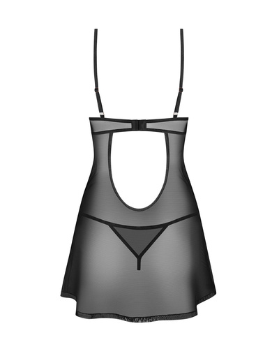 Euridia Chemise Obsessive fekete - elegáns hálóing merevítővel és tangával Chemise Női alsógatya Obsessive - fekete