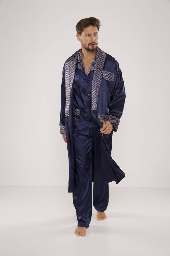939 Férfi szatén pizsama - tengerészkék
