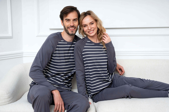 Lars Férfi hosszú ujjú pizsama, hosszú nadrág Olasz divat - grafit/grafit nyomtatás