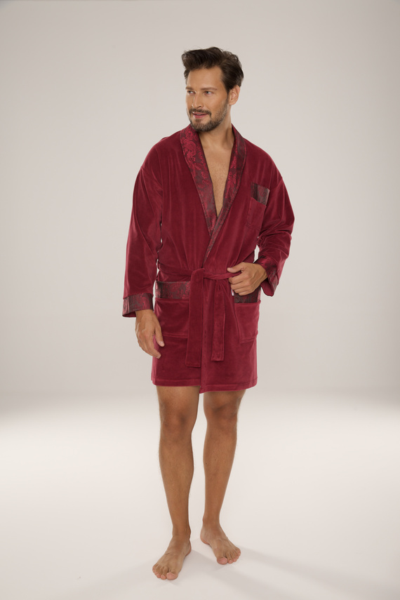 866 Noble Férfi De Lafense velúr fürdőköpeny - rövid, elegáns, pamut - bordó