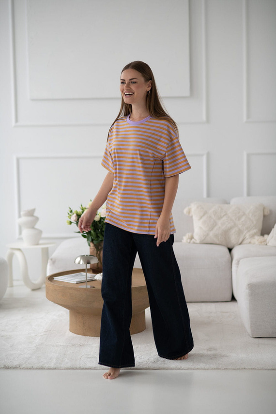 Mamahood Terhesség és szoptatás póló Milk&Love méz és lila csíkos - kényelmes és elegáns