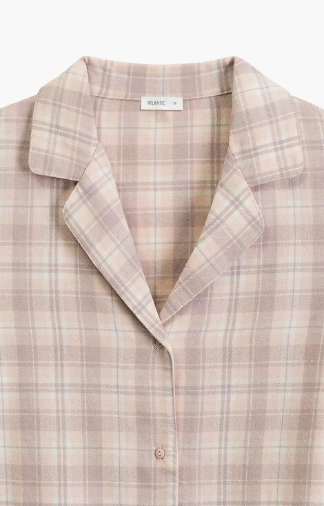 NLP-505 Női pizsama Atlantic levendula flanel, kigombolva, kockás, pamut, pamut