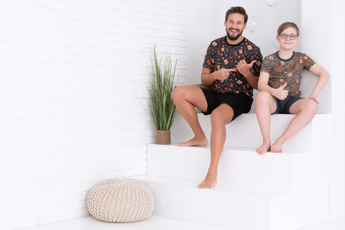 Western fiú rövid ujjú pizsama, nadrág Italian Fashion - olívazöld/grafit