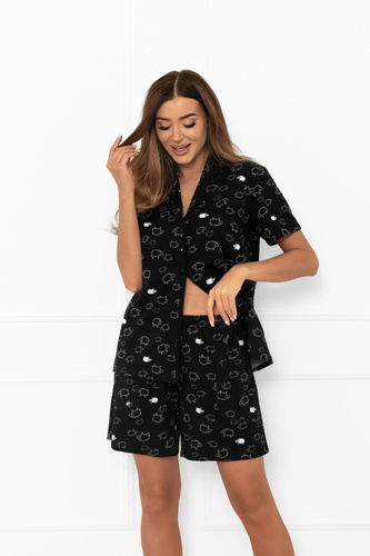 Női pizsama Bonnie - rövid ujjú, rövid nadrág, pamut MEGA SOFT Olasz divat