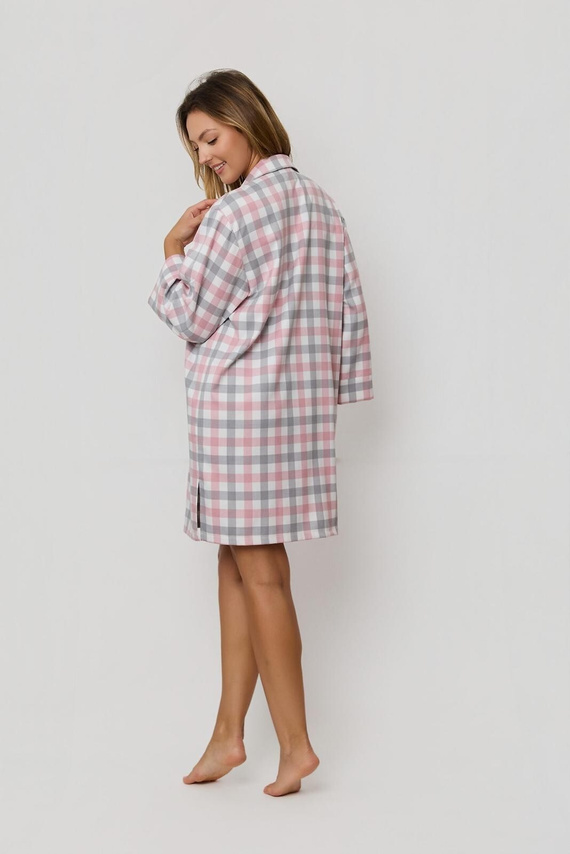 Női ing Stella KG80 Mefemi by Nipplex rózsaszín-szürke - elegáns kockás ing kiváló minőségű anyagból, hosszú ujjú, gombokkal, oldalsó hasítékkal