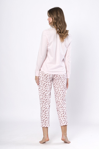 Női pizsama Laveza 1623 Grazyna - pamut, világos rózsaszín, hosszú ujjú, hosszú ujjú