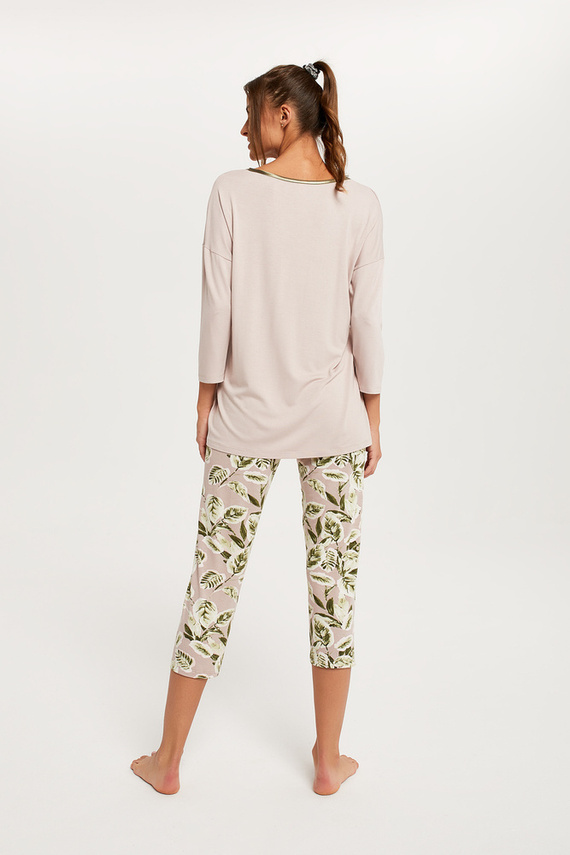 Indonézia Női pizsama 3/4 ujjú, 3/4 nadrág Olasz divat - bézs/print